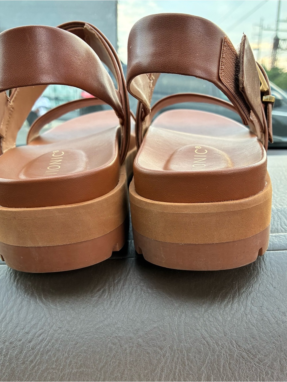 Vionic Tan Platform Slingback Sandals with Gold Buckle - Picture 7 of 10